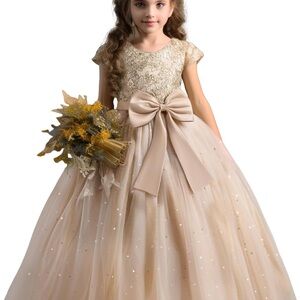 Elegant Gold Sequin Dress with Bow